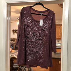 Women’s Tunic length Size 14 / 16 Top 3/4  Sleeve Length .  Made of 87% Polyester and 13% Cotton.  Brand new perfect condition.  With tags.  By the Av