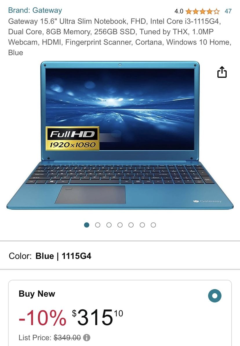 Laptop Gateway 15.6" Ultra Slim Notebook