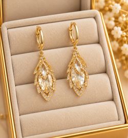 Gold Drop Earrings with Crystal Stones