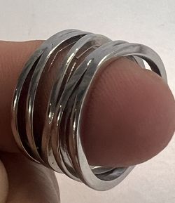 Genuine S925 Sterling Silver Multi-Band Wrap Ring | Modernist Tubular Band Sz 8.75