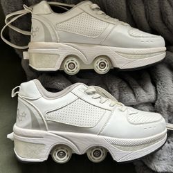 White silver wheel shoes Skates Roller skates Wheelies Size 9