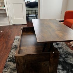 Lift Top Coffee Table with Hidden Compartment, Brown