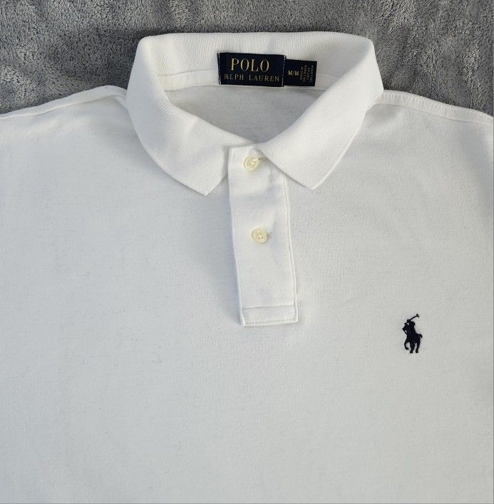 Polo Ralph Lauren Men's Short Sleeve Shirt Size: M Color; White/ Navy Blue Logo 
