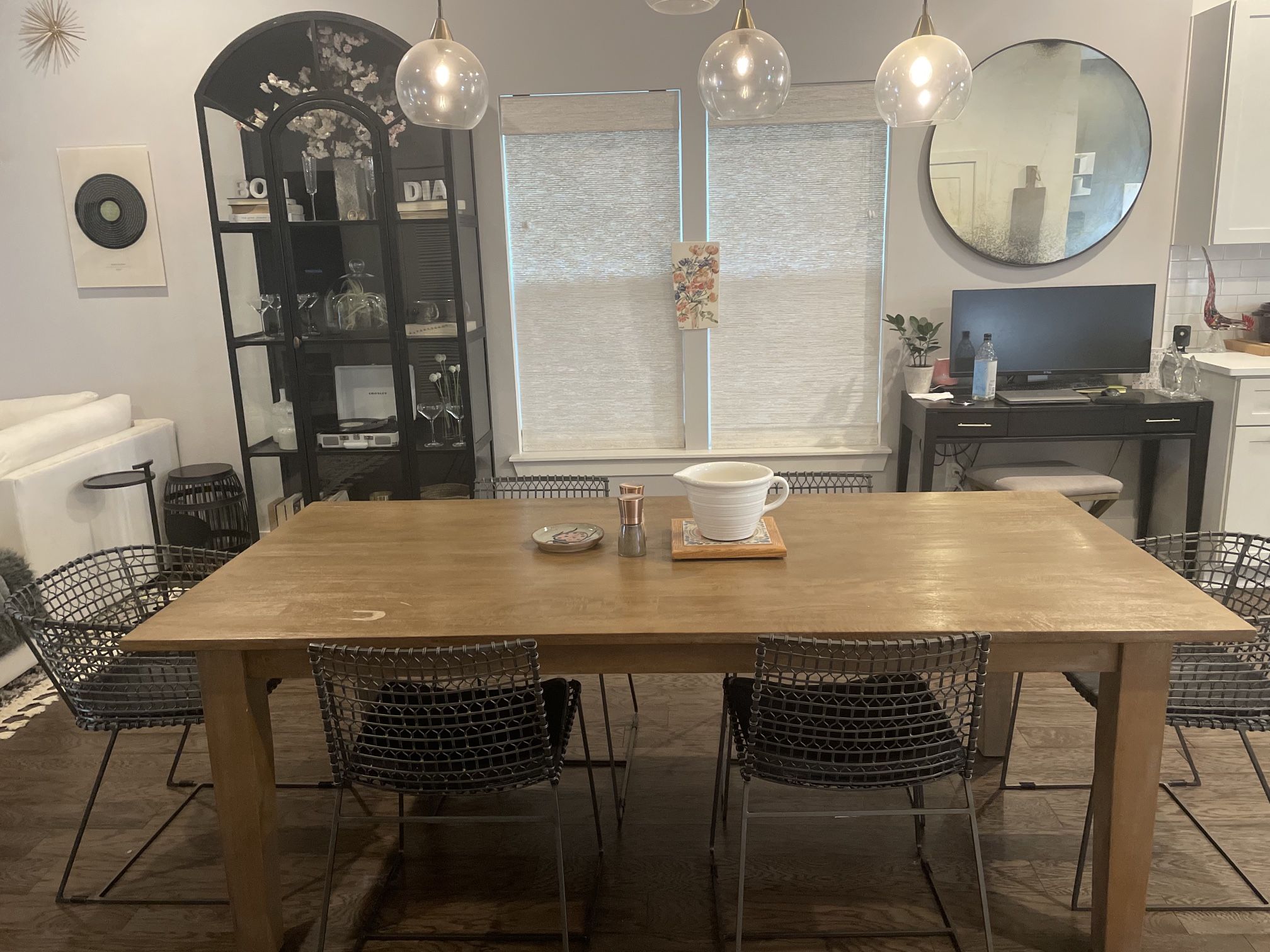 Crate & Barrel 65" Dining Table + (6) Matching Tig Metal Chairs