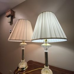 Pair Of Column Style Gold Tone And Glass Lamps
