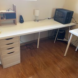 Long Desk with Drawers and Shelf