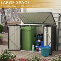New Heavy Duty  5.8x3.3 FT Outdoor Storage Shed Metal Garbage Shed with Lid Chain Hydraulic Gas Rod for Lawn Tools, Bikes, Toys,Garbage Bin,Black   Ne