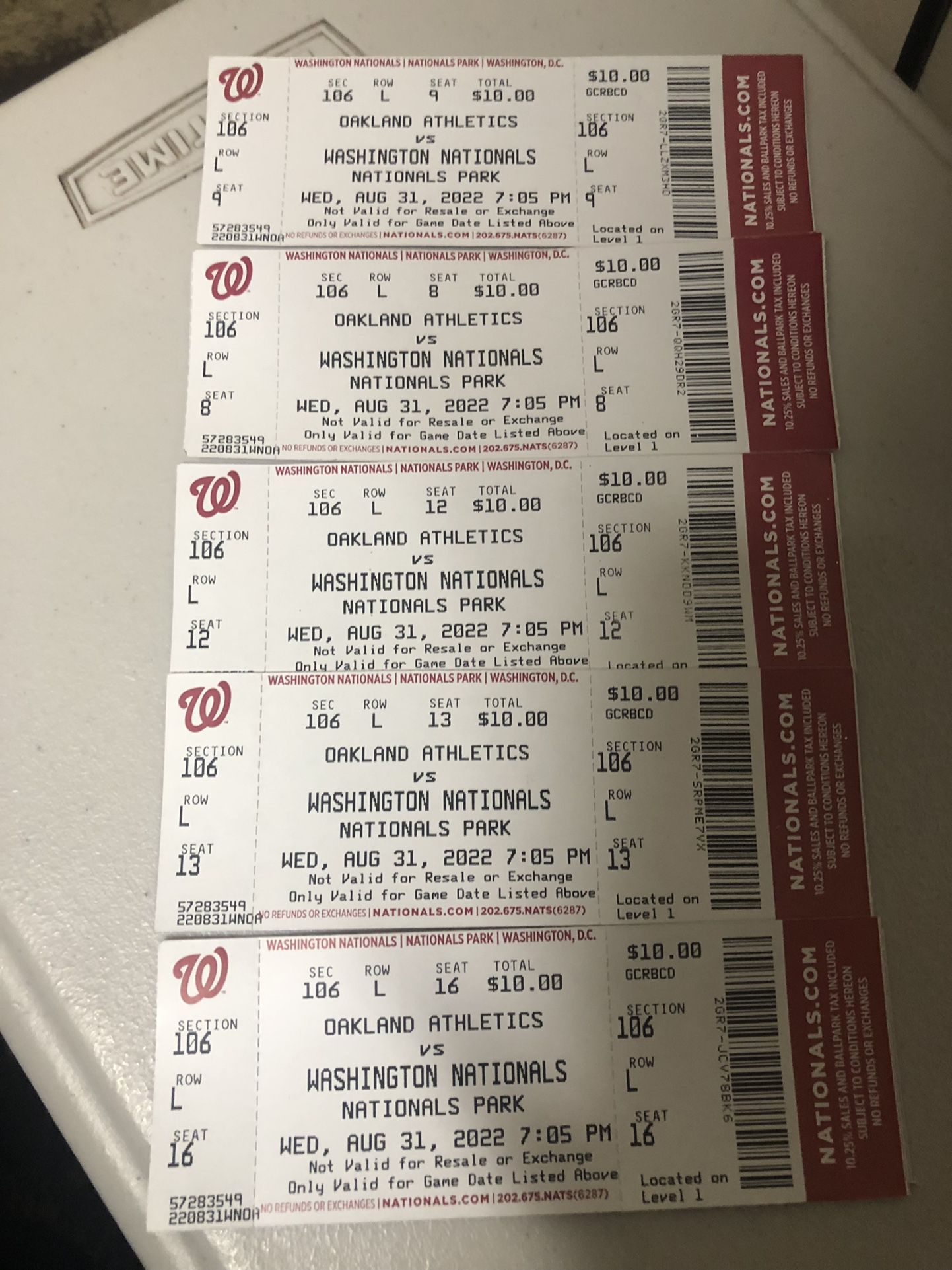 5 Washington Nationals Vs Oakland Athletics Tickets