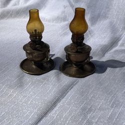 Vintage Amber Glass Miniature Oil Lamps 