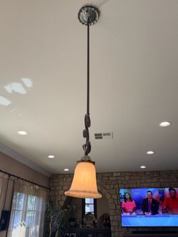 Set of 2 Wrought Iron & Amber Glass Pendant Lights