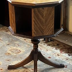 Vintage Octagonal Rotating Bookcase Side Drum Table