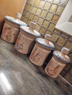 Vintage Handmade Stoneware Farmhouse Canisters