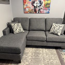 Dark Grey  80” Fabric Sofa with Reversible Chaise like “New”