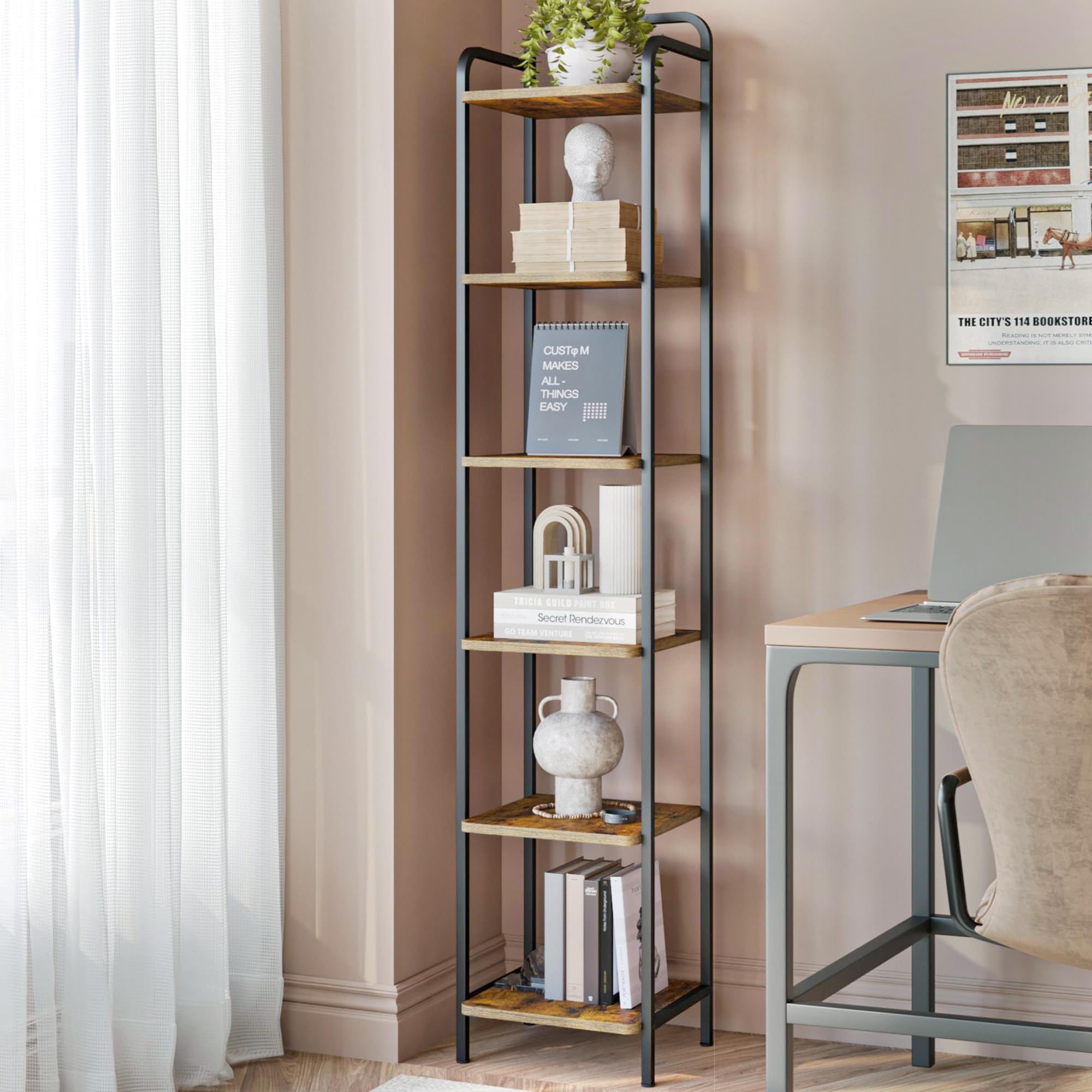 6 Tier Wood Shelves Organizer Storage Size Length 13", Width 12", Height 65" New Condition