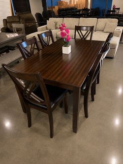 🪑 New Dark Wood Dining Table Set with 6 Chairs