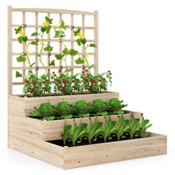 44" x 45" x 56" 3-Tier Raised Garden Bed w/ Lattice Trellis Open-Ended Base
