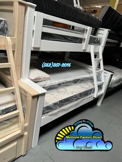 Twin full white bunk bed with mattresses colchones camas nuevos