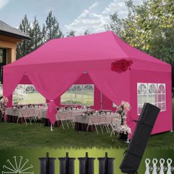 10x30 Pop Up Canopy with 8 Removable Sidewalls, Portable Instant Commercial Canopy,Beach Sun Shelter Waterproof Outdoor Tent with 8 pcs Weight Bag, Ca