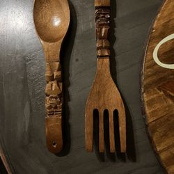 Tiki Wooden Fork & Spoon Decor