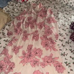 White and Pink Floral Maxi Dress