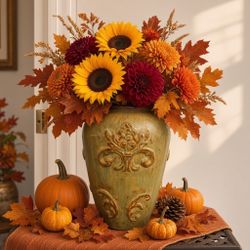 Large Ceramic Vase with Embossed Floral Design