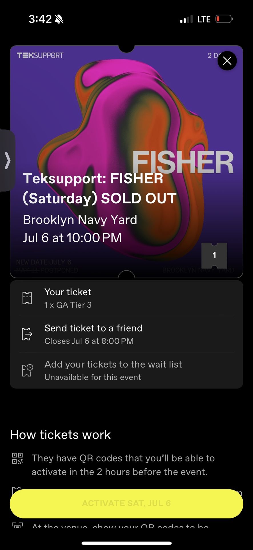Fisher Ticket Brooklyn