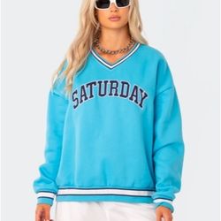 Edikted Saturday Oversized Sweatshirt Turquoise blue, crew 