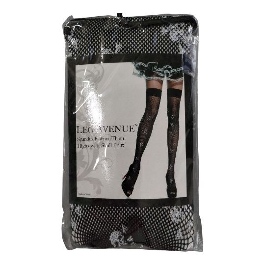 Skull Fishnet Thigh Highs Stockings Black New Women's Halloween Costume