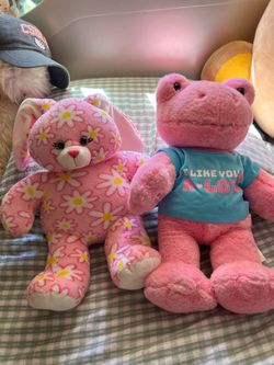 Pink frog and pink bunny build a bear