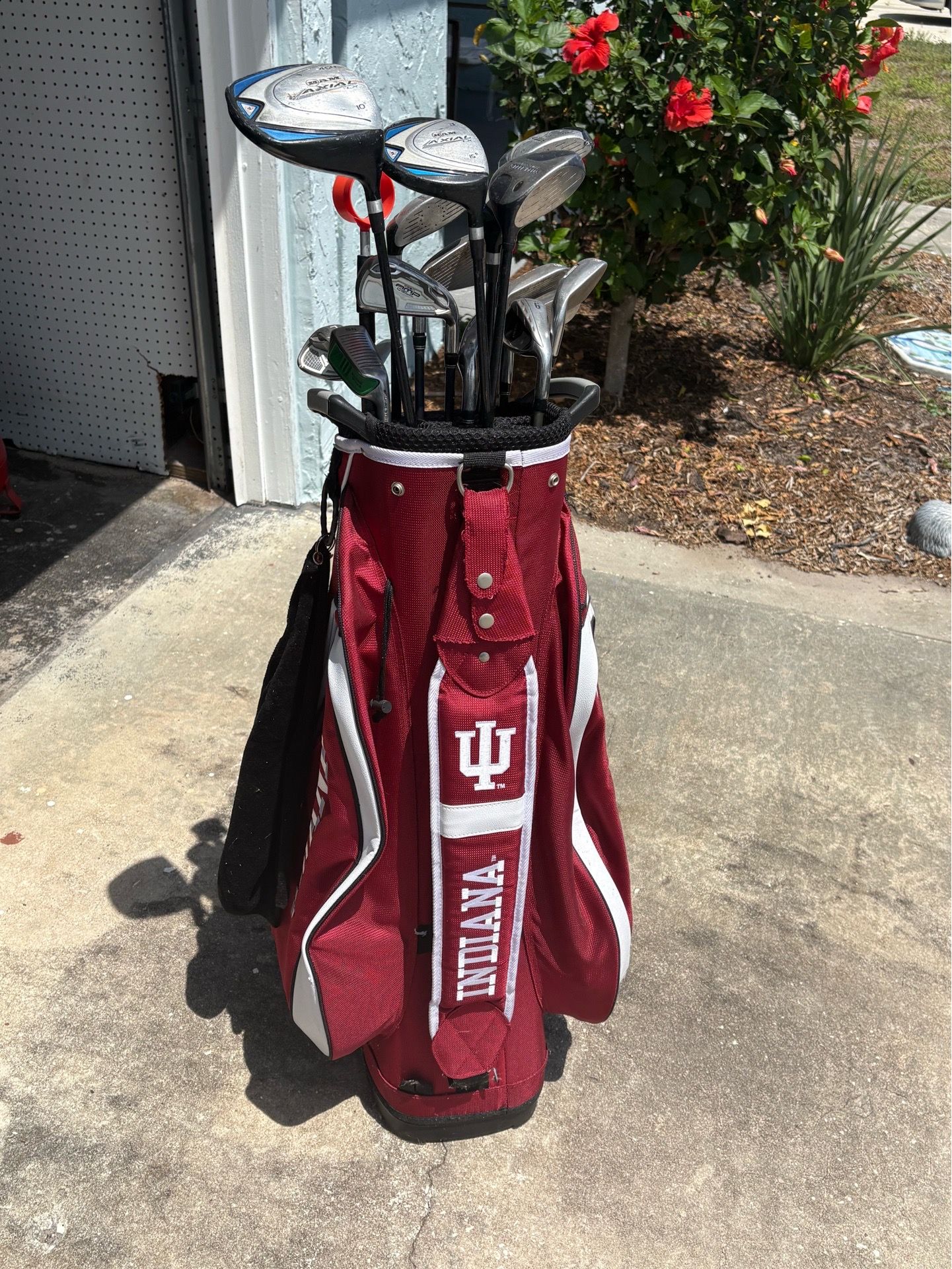 Golf clubs and bag.