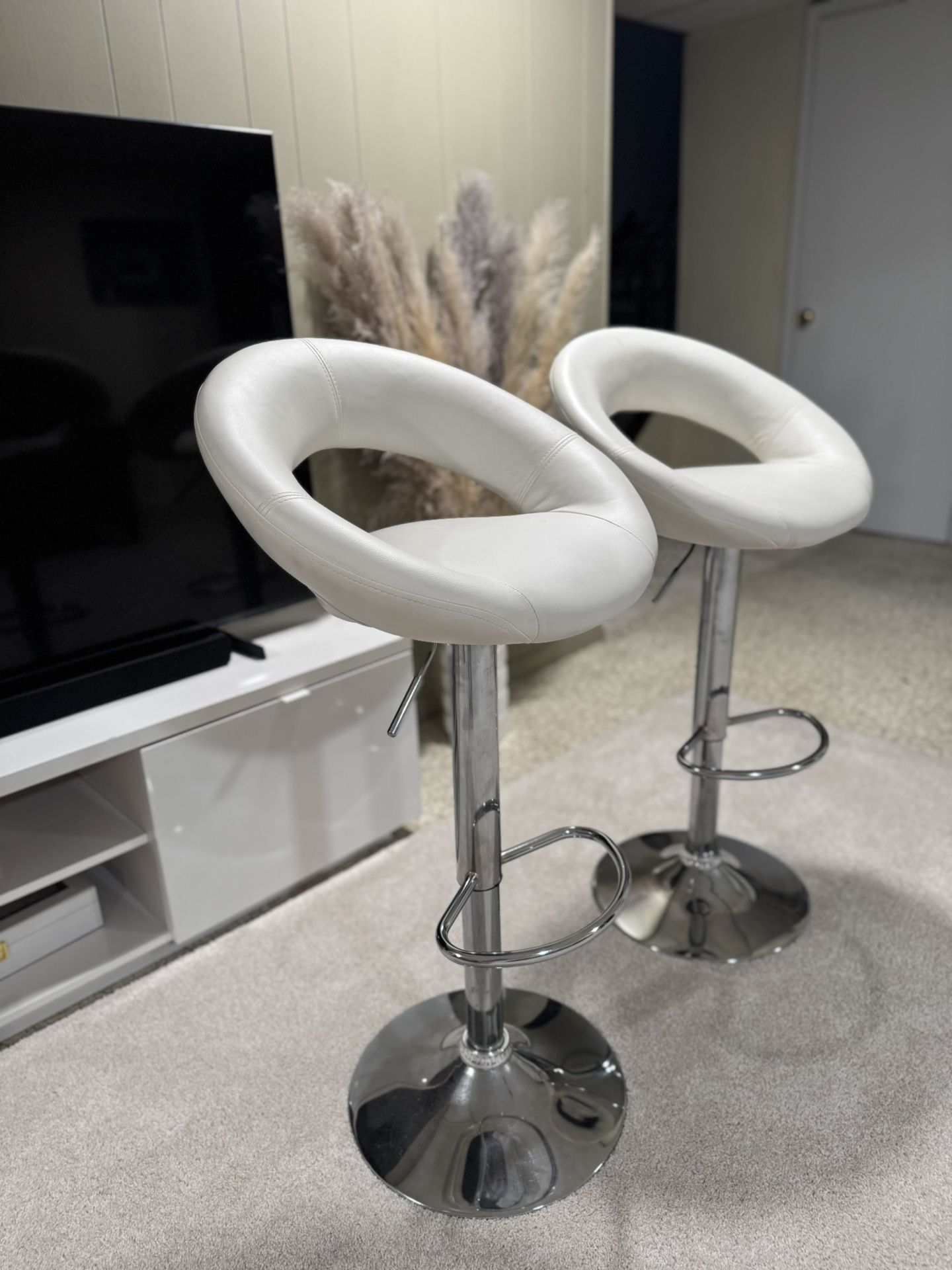 Adjustable Bar Stools, Modern Cute PU Leather Swivel Barstools with Hollow Back