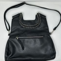 Carlos Santana Black Faux Leather Silver Chain Large Tote Crossbody Shoulder Bag.