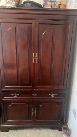Cherry Wood Armoire with Brass Hardware