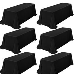 6 Pack Black Tablecloth 90 x 156 Inch, Rectangle Tablecloth for 8 Foot Table, Rectangular Polyester Table Cloth Stain and Wrinkle Resistant Washable F