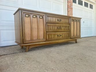Vintage Cane Dresser with Mirror
