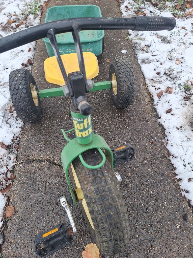 Kids All Metal Grren Tuff Trax By Tmx With A John Deree Trailer