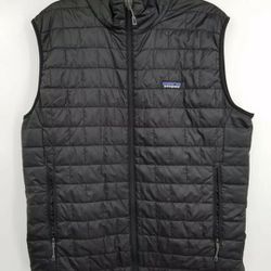 Patagonia Men's Nano Black Mock Neck Sleeveless Full-Zip Quilted Puffer Vest Size Large