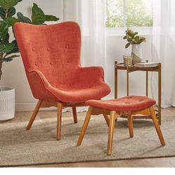 Mid-Century Chair & Ottoman Set – Muted Orange – $150 OBO