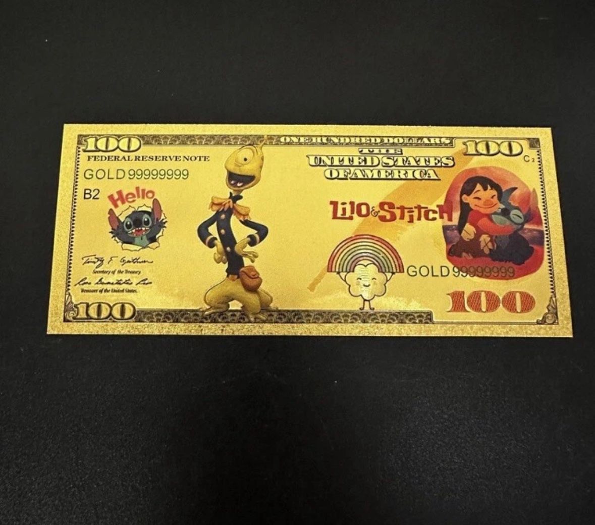 24k Gold Foil Plated Peakley Lilo and Stitch Banknote