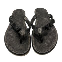 Louis Vuitton Black Monogram Rubber Bow Thong Flat Sandals Size 37