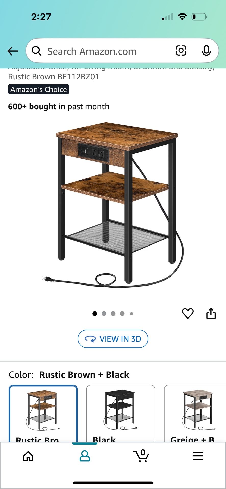 Side Table with Charging Station and USB Port
