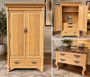 Lighta Wood Armoire and Marble Top Nightstand Set
