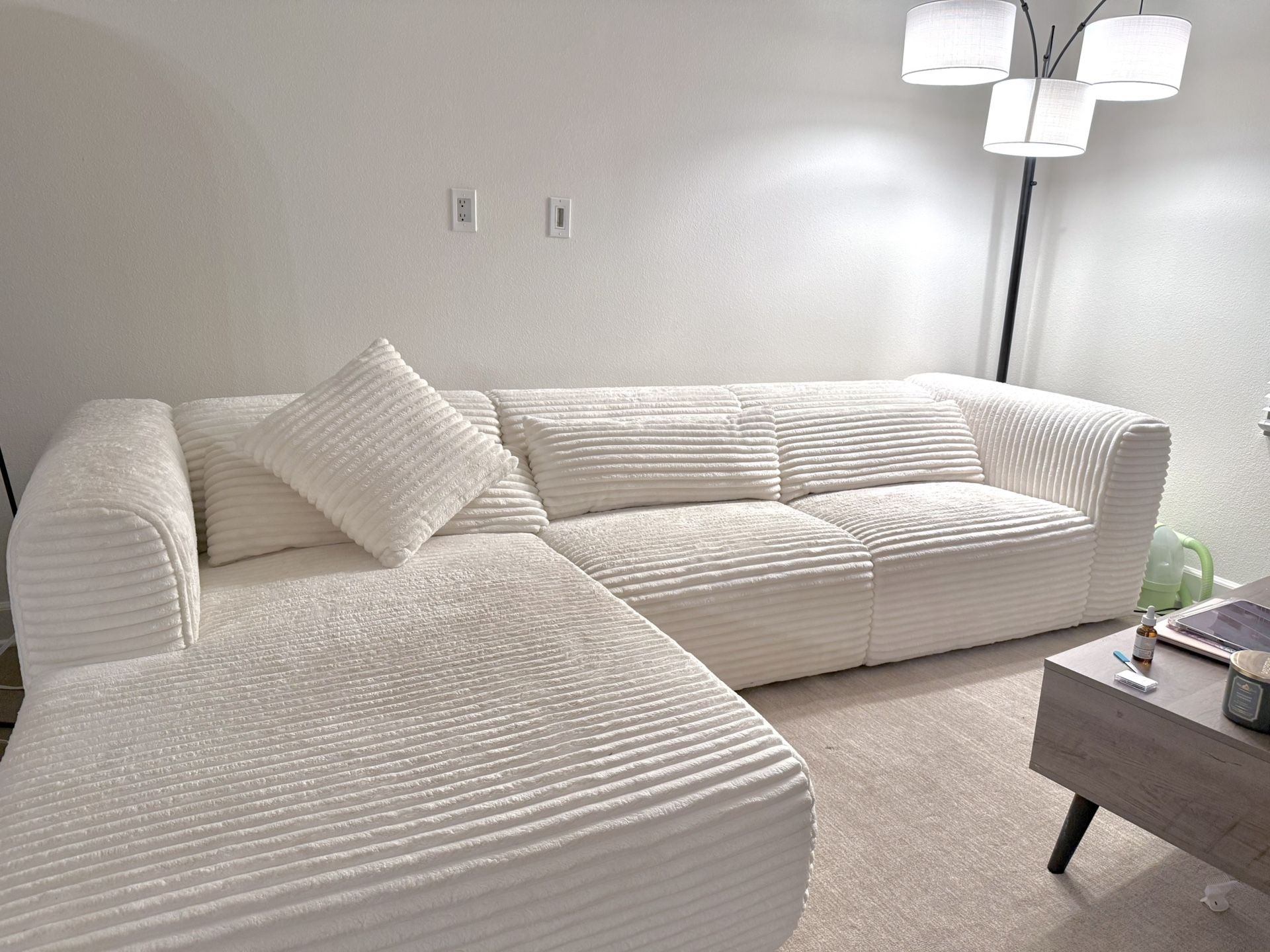 Tarra Fluffy oversized corduroy modular sectional - cream