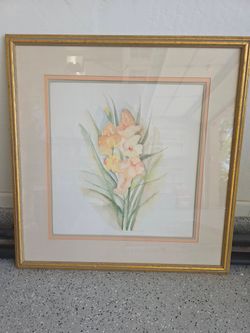 Framed wall hanging, curtain panels, decor