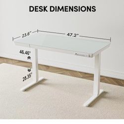 🥨CubiCubi 48”×24” Whole-Piece Glass Standing Desk, One-Piece Quick Install Electric Adjustable Desk, White