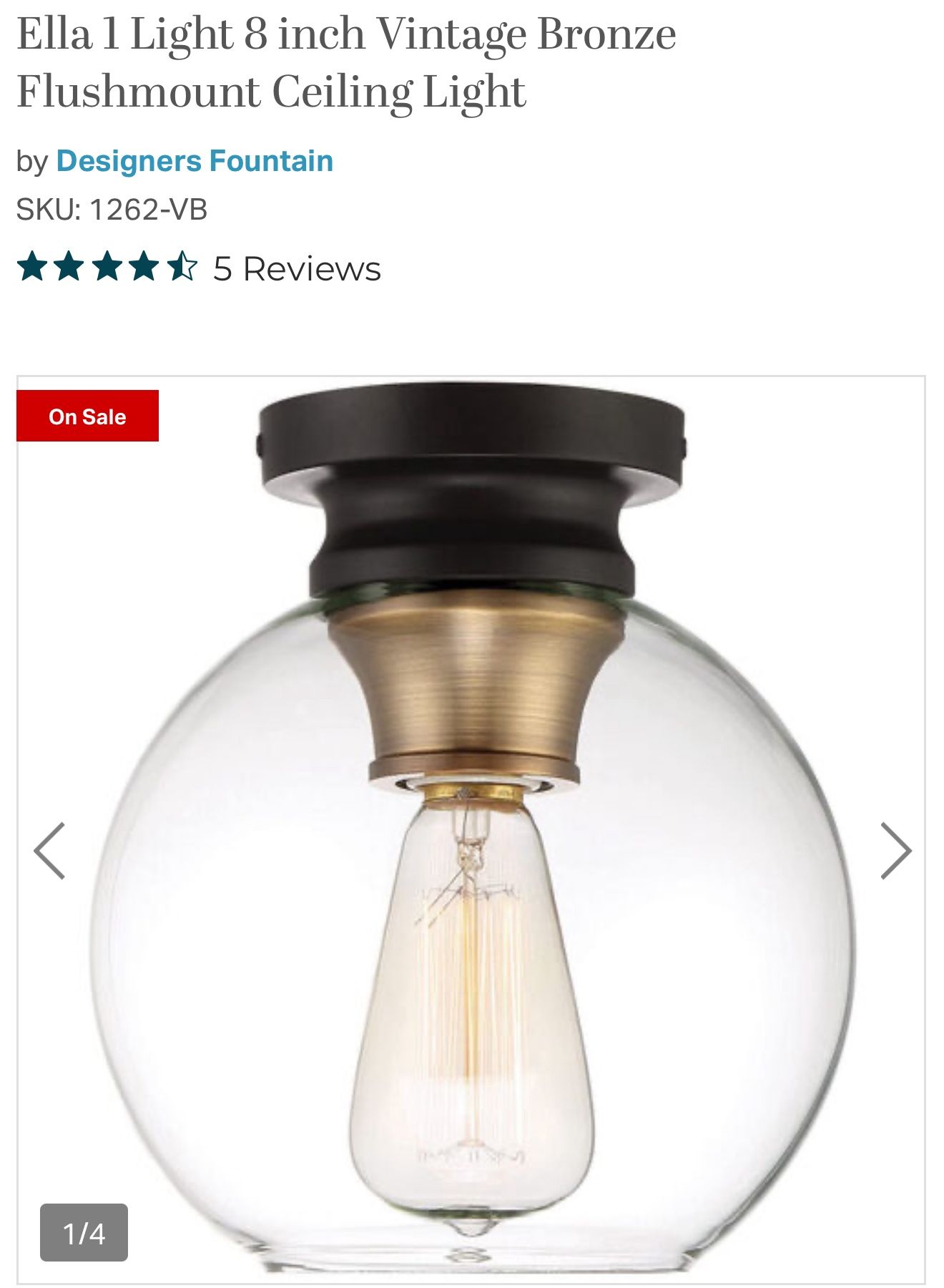 Designers Fountain Distinctive Lighting Ella 1 Lights 1262-VB