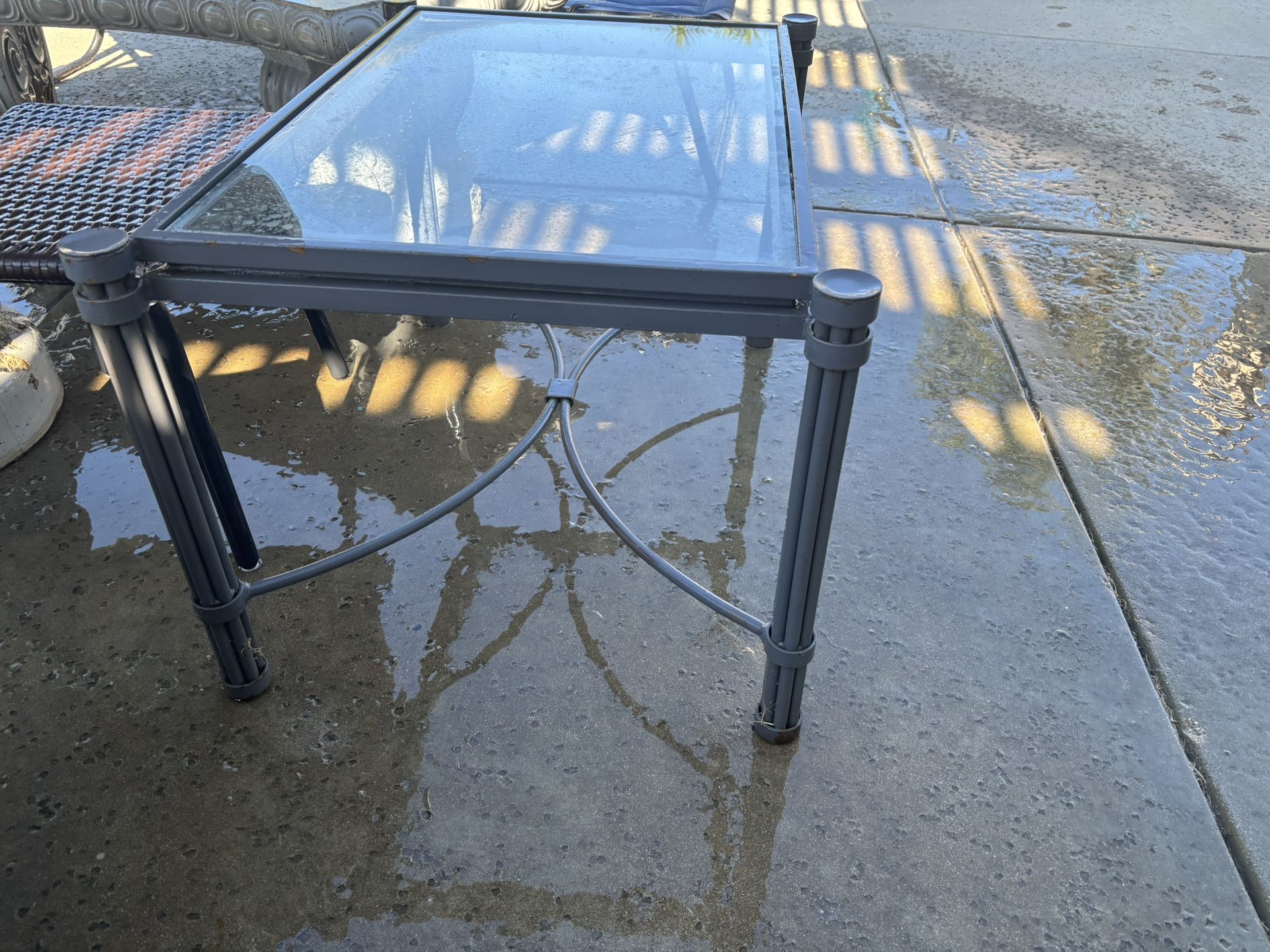 End Table Glass Top Gray Metal Frame Heavy Duty