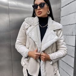Zip Detail, Belted, Fur Lined Moto Jacket 