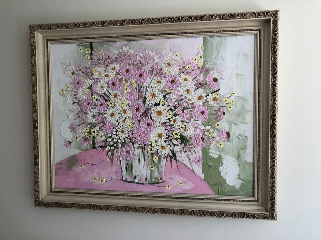 Large Floral Art Oil Canvas Painting By Nadia