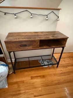 Costway Industrial Console Table with Drawer & Shelf
